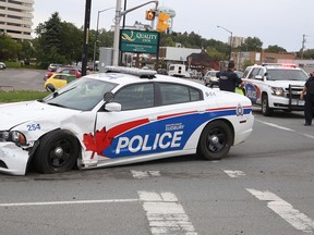 A Greater Sudbury police vehicle was involved in a collision in Sudbury, Ont. on Thursday September 10, 2015. Gino Donato/Sudbury Star/Postmedia Network