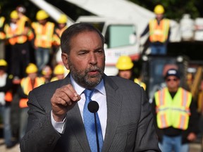 NDP Leader Tom Mulcair speaks to attendees during a campaign stop at the Operating Engineers Training Institute in Winnipeg Thursday, September 10, 2015. (THE CANADIAN PRESS/Sean Kilpatrick)