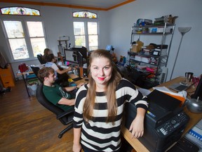 Kristen Vauthier and her web.isod.es team some of the first people using a fibre optic internet connection in London, Ont. on Thursday September 10, 2015. (DEREK RUTTAN, The London Free Press)