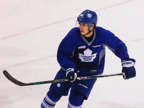 Mitch Marner, selected fourth overall in the 2015 NHL entry draft, works out with other Maple Leafs prospects at the Master Card Centre in Toronto on Sept. 10, 2015. (DAVE THOMAS/Toronto Sun)