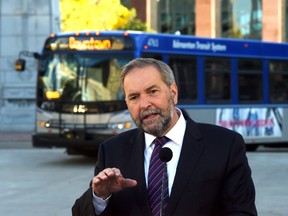 NDP Leader Tom Mulcair delivers a statement in downtown Edmonton on Friday, September 11, 2015. THE CANADIAN PRESS/Sean Kilpatrick