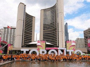 Toronto 2015 Pan Am/Parapan Am Games volunteers gathered at City Hall to be honoured by the mayor and to get ready for the upcoming Parapan Games on Tuesday August 4, 2015. Jack Boland/Toronto Sun/Postmedia Network