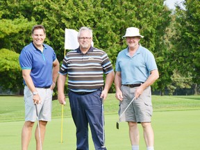 The winning team in the 10th Friends of the South Huron Trail Charity Golf Tournament, held on August 31, was the team of Darren Scrimgeour, Berny Nymeyer, and Peter Darbishire. This year’s tourney raised more than $4,200 towards the community project to create a new pedestrian bridge, downstream of Morrison Dam, that will allow people to travel from the north side to the south side of the South Huron Trail (or vice versa) without having to walk along the roadway of Morrison Line. (Contributed photo)