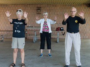 The Canadian Tai Chi Academy will host a free demonstration of tai chi at the MacKay Centre for Seniors on Thursday, September 24. Shown here are Sjani Craig, Marion Duquette and Clarence Denomme, who will serve as instructors for the event.  (Photo courtesy of Sandra Billson)