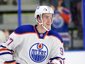 Connor McDavid took the the ice in Penticton on Friday (Jeff Bassett, The Canadian Press).