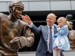 Toronto Maple Leaf legends, Borje Salming and Mats Sundin, with their families, were on hand at Maple Leaf Square outside the ACC on Sept. 12, 2015 for the unveiling of bronze statues to be added to Legends Row. (Dave Thomas/Toronto Sun)