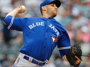 Toronto Blue Jays starting pitcher Marco Estrada delivers in the first inning of a baseball game against the New York Yankees at Yankee Stadium in New York, Sept. 12, 2015. (KATHY WILLENS/AP)