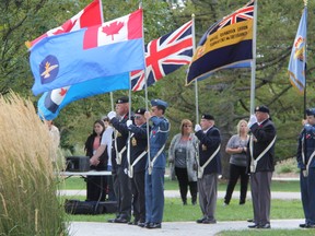Members of the Royal Canadian Legion Colour Guard participate in a service to mark the 75th anniversary of the Battle of Britain on Sunday September 13, 2015 in Sarnia, Ont. (Barbara Simpson, The Observer)