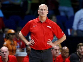 Canada's head coach Jay Triano watches their 2015 FIBA Americas Championship semi-final basketball game against Venezuela at the Sports Palace in Mexico City on Sept. 11, 2015. (REUTERS/Henry Romero)