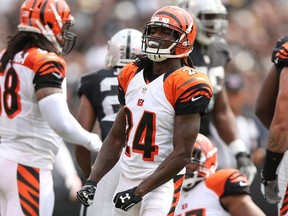 Adam Jones #24 of the Cincinnati Bengals reacts after a play against the Oakland Raiders in the first half of their NFL game at O.co Coliseum on September 13, 2015 in Oakland, California.  (Ezra Shaw/Getty Images/AFP)
