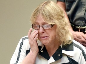Joyce Mitchell reacts as she appears in court to plead guilty at Clinton County court, in Plattsburgh, New York July 28, 2015. REUTERS/Rob Fountain/Pool