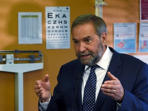 NDP Leader Tom Mulcair  makes a campaign stop at Mid-Main Community Health Centre in Vancouver, B.C. on Monday, September 14, 2015.  THE CANADIAN PRESS/Sean Kilpatrick