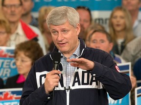 Conservative Leader Stephen Harper speaks to supporters Monday,  September 14, 2015  in Kamloops, B.C. (THE CANADIAN PRESS/Ryan Remiorz)