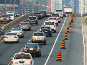 Gardiner Expressway is reduced to two lanes in each direction as seen from the Dufferin St. bridge in Toronto Sunday September 6, 2015. (Ernest Doroszuk/Toronto Sun)