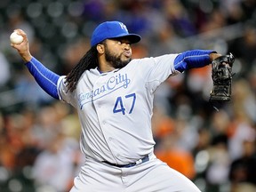 Kansas City Royals pitcher Johnny Cueto struggled against the Baltimore Orioles on Sunday, giving up eight runs (seven earned) on 11 hits in 6.1 innings. (AFP/PHOTO)