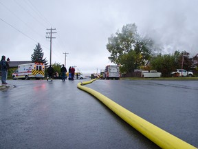 Pincher Creek Emergency Services responded to a house fire on the corner of Rigaux Dr. and Bev McLaughlin Dr. around 6:15 Monday evening. John Stoesser photos/Pincher Creek Echo.