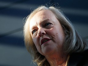 Meg Whitman, chief executive officer and president of Hewlett-Packard, speaks during the grand opening of the company's Executive Briefing Center in Palo Alto, Calif., Janu. 16, 2013. REUTERS/Stephen Lam