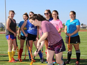 Members of the Sydenham Golden Eagles take part in a field hockey practice at the Invista Centre on Tuesday. The Kingston Area Secondary Schools Athletic Association fall season starts on Sept. 21. (Ian MacAlpine/The Whig-Standard)