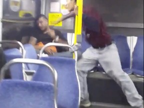 OTTAWA — Sept 15, 2015 — Police are investigating after a video was posted to Twitter allegedly showing a brutal attack aboard an OC Transpo bus on the weekend. (image taken from video)