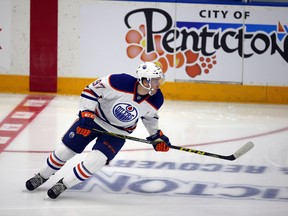 Connor McDavid, shown here in the game against the Canucks rookies in Penticton last Friday, will be back in the lineup against the Bears on Wednesday. (Perry Mah, Edmonton Sun)