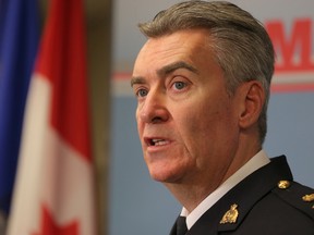 RCMP Superintendent Tony Harmori, Assistance District Officer for Southern Alberta announces that RCMP have one male suspect  in custody in relation to the murder of Terry Blanchette. Hamori spoke at a press conference at RCMP offices in Airdrie, Alta.on Tuesday September 15, 2015. Stuart Dryden/Calgary Sun/Postmedia Network
