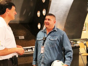 Greg Matte, left, executive director of Helmets to Hardhats, speaks with Ted Collins, a Sarnia veteran who took advantage of the non-profit program to become a boilermaker.
Handout/Sarnia Observer/Postmedia Network