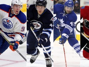 From left to right, Oilers' Connor McDavid, Jets' Nikolaj Ehlers, Maple Leafs' Nazem Kadri and Flames' Sam Bennett enter the 2015-16 season with different expectations. (Postmedia/Wires/Files)