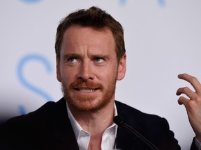 German-Irish actor Michael Fassbender talks during a press conference for the film "Macbeth" at the 68th Cannes Film Festival in Cannes, southeastern France, on May 23, 2015.  AFP PHOTO/LOIC VENANCE