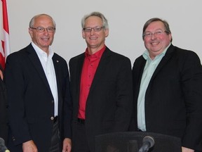 Party candidates met last week in Strathroy to discuss their platforms. From left to right: NDP candidate Rex Isaac, incumbent PC candidate Bev Shipley, Liberal Party candidate Ken Filson, and Green Party candidate Jim Johnston.