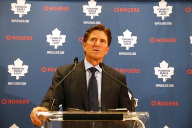 New Leafs coach Mike Babcock speaks to media at the opening of Toronto Maple Leafs training camp at the MasterCard Centre in Toronto on Thursday September 17, 2015. Michael Peake/Toronto Sun/Postmedia Network