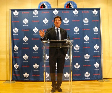 New Leafs coach Mike Babcock speaks to media at the opening of Toronto Maple Leafs training camp at the MasterCard Centre in Toronto on Thursday September 17, 2015. Michael Peake/Toronto Sun/Postmedia Network