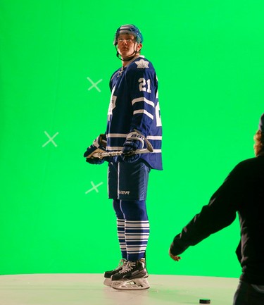 James van Riemsdyk gets some special video done as part of the opening of Toronto Maple Leafs training camp at the MasterCard Centre in Toronto on Thursday September 17, 2015. Michael Peake/Toronto Sun/Postmedia Network
