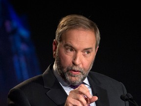 NDP leader Tom Mulcair takes part in the Globe and Mail  leaders' debate Thursday, September 17, 2015  in Calgary. THE CANADIAN PRESS/Jonathan Hayward