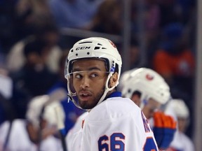 Josh Ho-Sang skates in the New York Islanders Blue and White Rookie Scrimmage & Skills Competition at the Barclays Center on July 8, 2015 in New York. (Bruce Bennett/Getty Images/AFP)