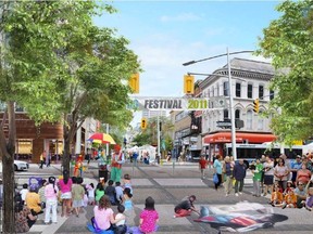 Artist?s rendering shows a stretch of Dundas Street downtown transformed into a ?flex street,? closed to vehicles during public events.
