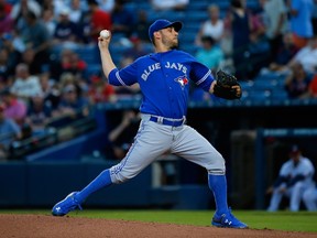Marco Estrada of the Toronto Blue Jays pitches in the first inning against the Atlanta Braves at Turner Field on September 17, 2015 in Atlanta, Georgia. (Kevin C. Cox/Getty Images/AFP)