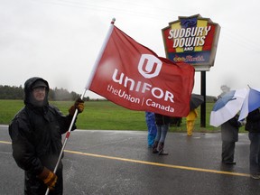 Workers walk a picket line outside Sudbury Racetrack Slots on Saturday after being locked out. Ben Leeson/The Sudbury Star/Postmedia Network