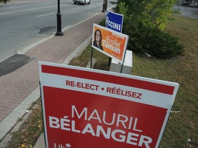 The federal election candidates in Vanier riding wasted no time to get their campaign signs in the ground Saturday, Sept. 19, 2015.
JULIE BAY/Ottawa Sun