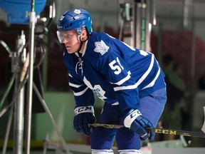 Toronto Maple Leafs' Jake Gardiner takes part in a promotional video shoot in Toronto on Thursday, September 17, 2015. (THE CANADIAN PRESS/Darren Calabrese)