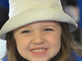 Supplied photo 
Full-day Kindergarten student Cora Gauthier demonstrates wonderful school spirit by wearing a "popcorn hat" during Friday's Hat Day at St. David School.