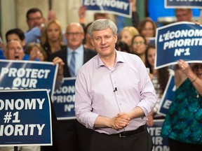 Conservative Leader Stephen Harper speaks to supporters at a campaign event in Windsor, Ont., on Sunday, September 20, 2015. THE CANADIAN PRESS/Ryan Remiorz