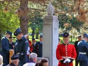 Air Force RMC cadets, members of 1 Wing Kingston, members of 58 Royal Canadian Air Cadets and members of Air Force Association of Canada attended a ceremony at City Park on Sunday to commemorate the 75th anniversary of the Battle of Britain. (Steph Crosier/The Whig-Standard)