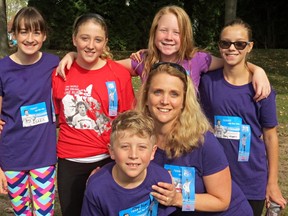 Adara Haskins, 12 (red shirt), was the Team Terry member at this year's Terry Fox Run in Sarnia. She's pictured with her mom, Jennifer, and other participants at the Sunday event in Canatara Park. (Handout)