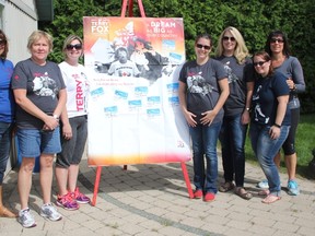 The Clinton Kinettes organized the Terry Fox run. Pictured here, from left to right, Susan Meyers, Chris McCullough, Ang Cullen, Stacey Lyons, Kathy Meier, Jen Langendoen and Chris Wilson. (Laura Broadley Clinton News Record)