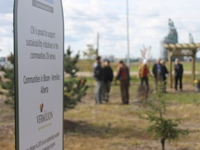 The Communities in Bloom committee as well as several prominent community members and sponsors met Thursday to officially present the new green space near East Point Business Park. A total of 118 trees were planted in the area in the spring.