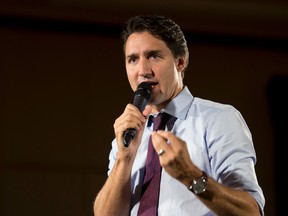 Liberal leader Justin Trudeau speaks to supporters during a campaign event in Toronto, on Sept. 21, 2015. (THE CANADIAN PRESS/Adrian Wyld)