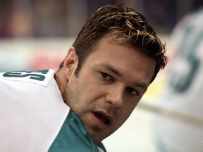 Brantt Myhres of the San Jose Sharks in 1999. (Getty Images)