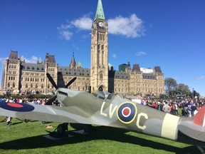 A Supermarine Spitfire is displayed on Parliament Hill Sunday September 20, 2015 for a ceremony marking the 75th anniversary of the Battle of Britain (DAVID AKIN/Postmedia Network)