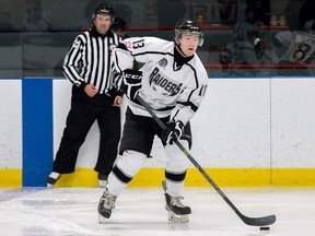 Aidan McFarland of the Napanee Raiders scored twice and added two assists to pace the Raiders to a 6-5 win over the Gananoque Islanders in an Empire B Junior C Hockey League game Sunday night in Gananoque. (The Whig-Standard)