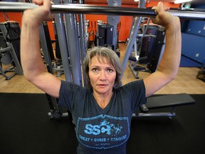 Candace Daher, who is competing in the 2015 World Masters Brazilian Jiu-Jitsu Championships in Las Vegas on Sept. 25-26, works out at the Dash Fitness Centre in Oakbank, Man., on Fri., Sept. 18, 2015.